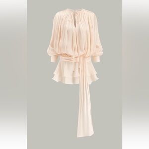 70. Commense $59 Semi-Sheer Tiered Draped Tie-Waist Mini Dress in pink